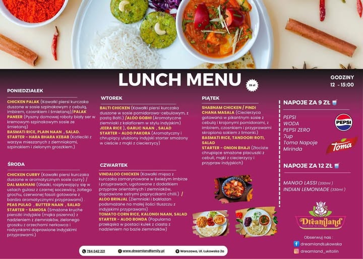 Lunch Menu - Poniedziałek